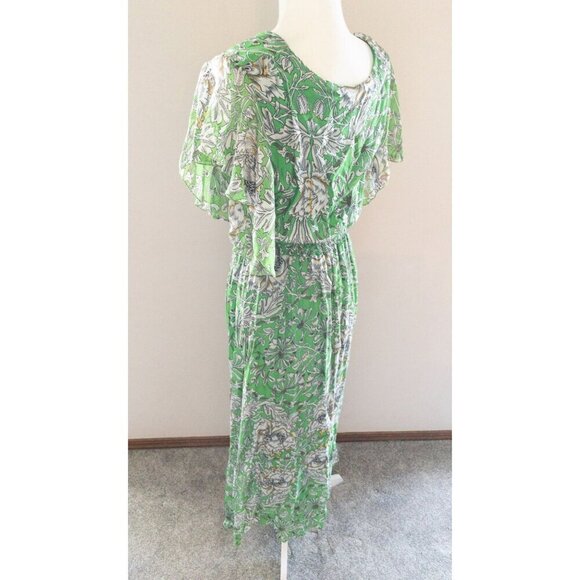 Le Ragazze Green Floral Maxi Dress Made In Italy Silk Blend - Picture 14 of 16